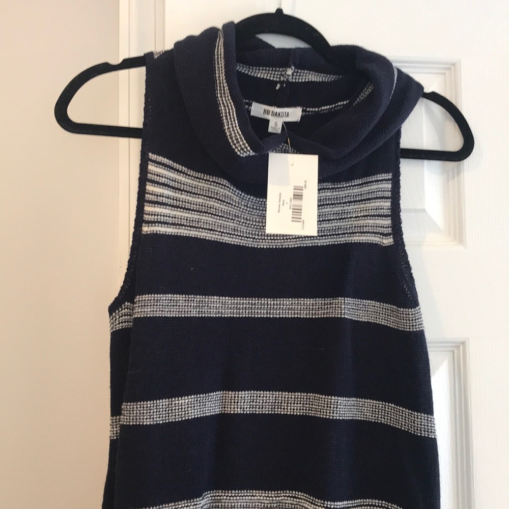 Navy and White striped tassel sweater